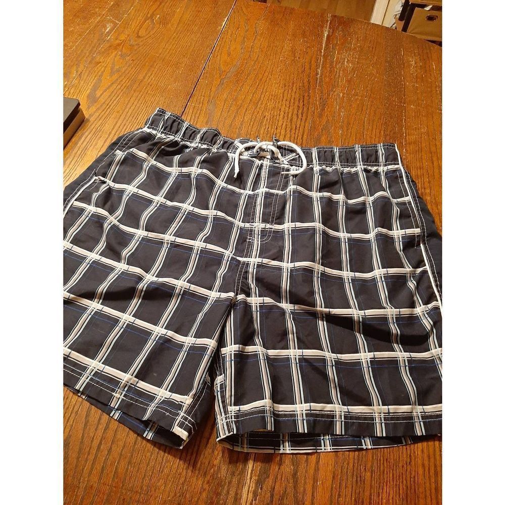 XL 40/42 Faded Glory Blue Grey White Swimming Trunks Shorts Swimsuit